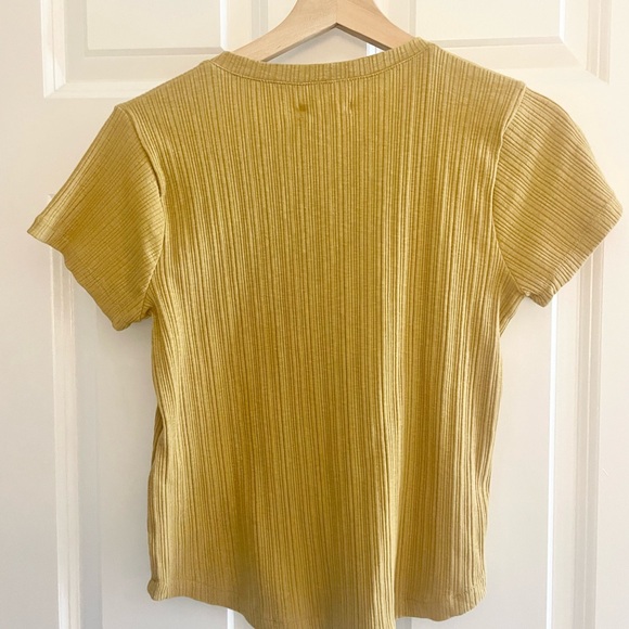 Madewell Womens Ribbed Button Front Top Mustard Yellow Short Sleeve Size Small - Picture 4 of 4